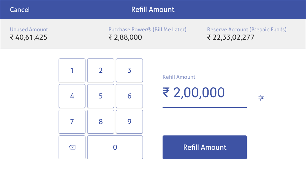 Enter refill amount