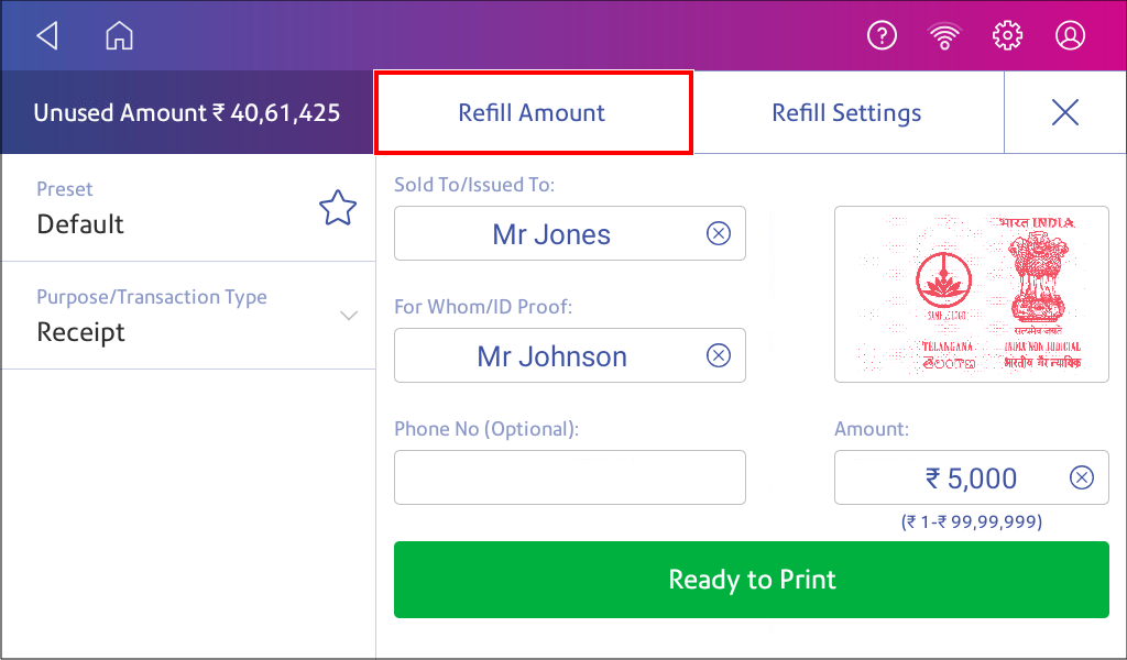 Refill amount