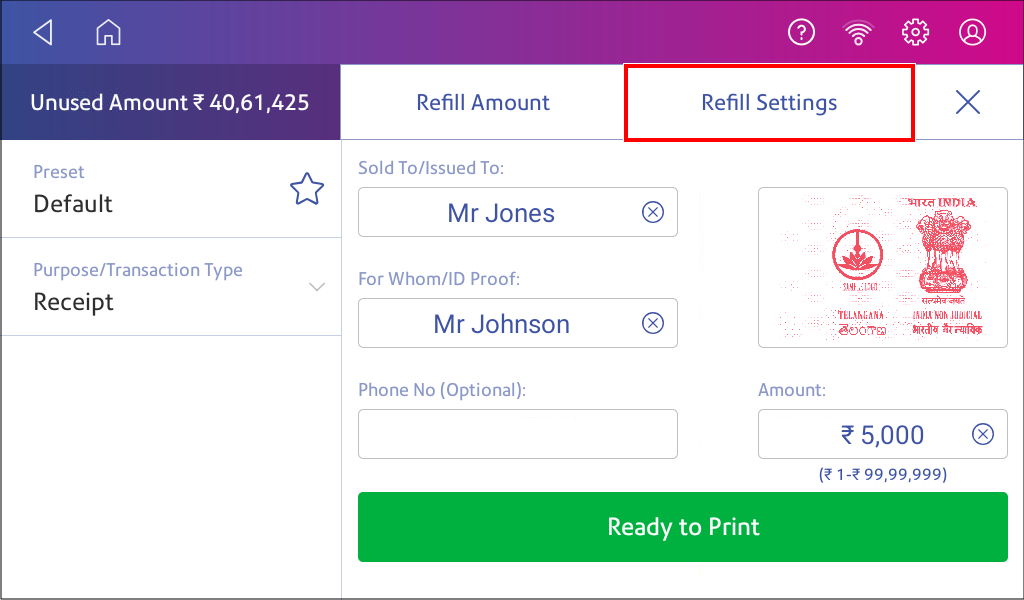 Refill settings