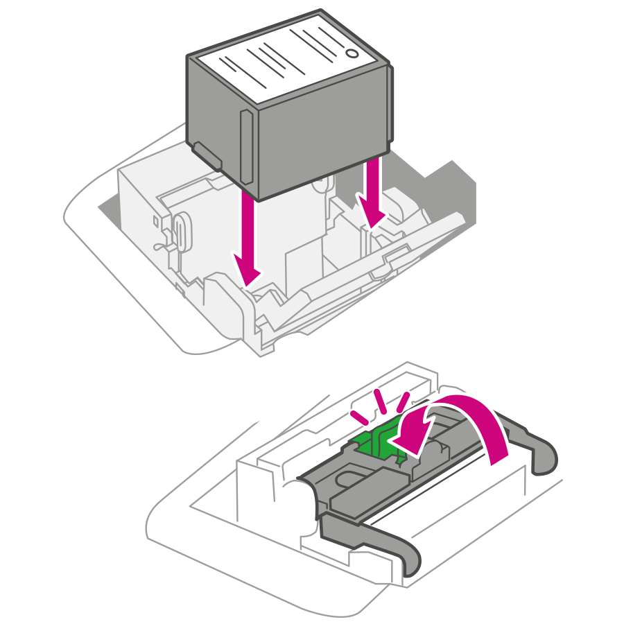 Install ink cartridge and close latch