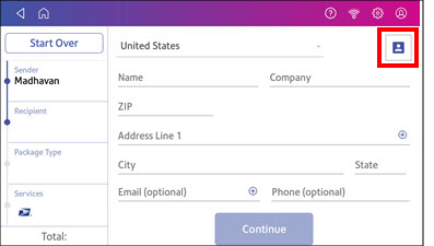 Shipping label recipient address selection