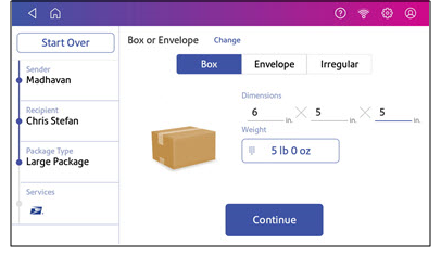 Shipping label package dimensions selection