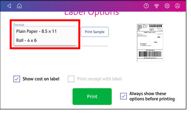 Shipping label print options